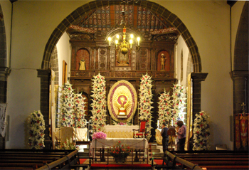 Church of San Blas, inside Interior of the church of San Blas, Mazo, La Palma, decorated for Corpus Christi.