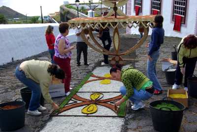 Making carpets for Corpus Christi Making flower carpets for Corpus Christi in Mazo