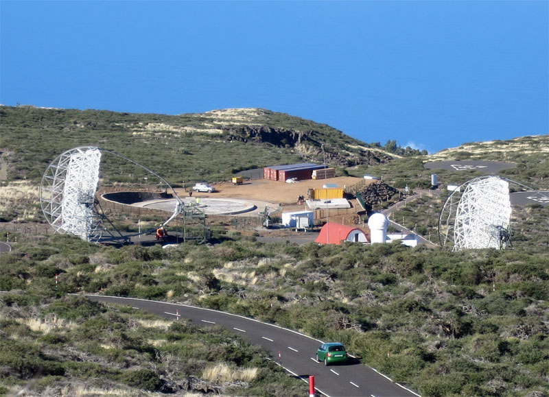 Large Size Telescope site on 03/01/17, Roque de Los Muchachos, Garafia ,La Palma,. The bases for the maintenance tower and the telecope itself seem to be almost complete.